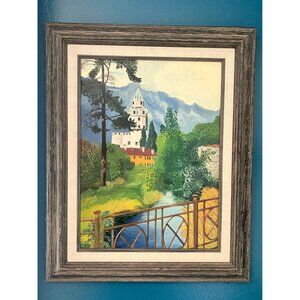 Vintage Oil Painting depicting a European Castle Unknown Artist ca. 1960s-70s
